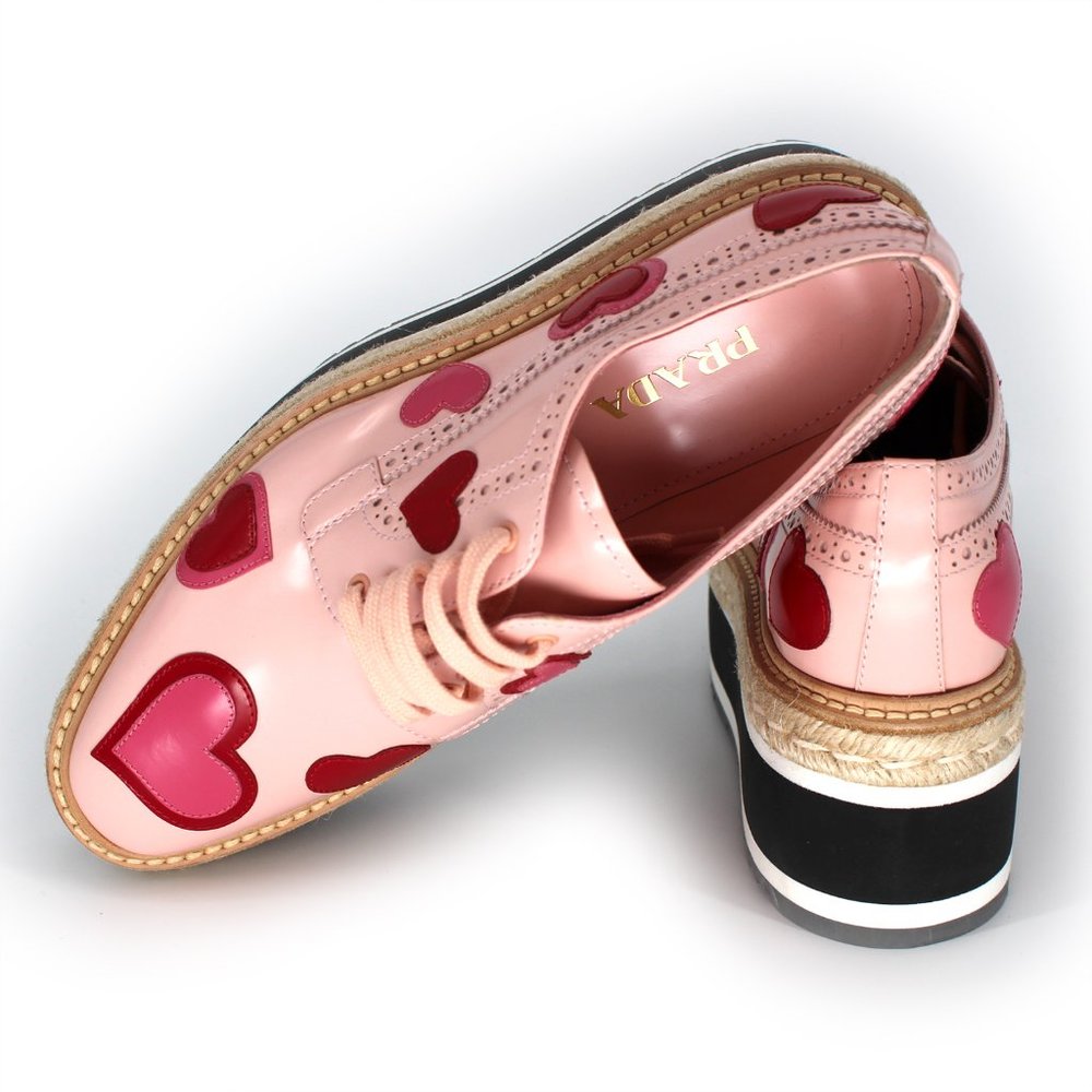PRADA Pink Heart Oxford Espadrilles Platforms 39.5 - Picture 3 of 5